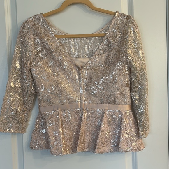 Kay Unger pre-loved to eyelash sequin top.  Size 4.  Color blush. - Picture 3 of 3